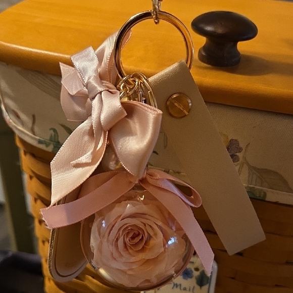 Elegant Tan Bag Charm Keychain with Bow and Charms - Picture 2 of 5